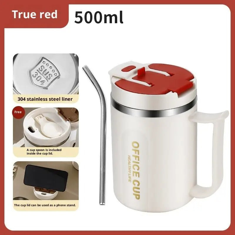 Double Wall Thermal Stainless Steel Coffee Mug with Spoon 304 Steel Cold Water Drink Tumbler Tea Milk Cup for Hot Cold Beverages