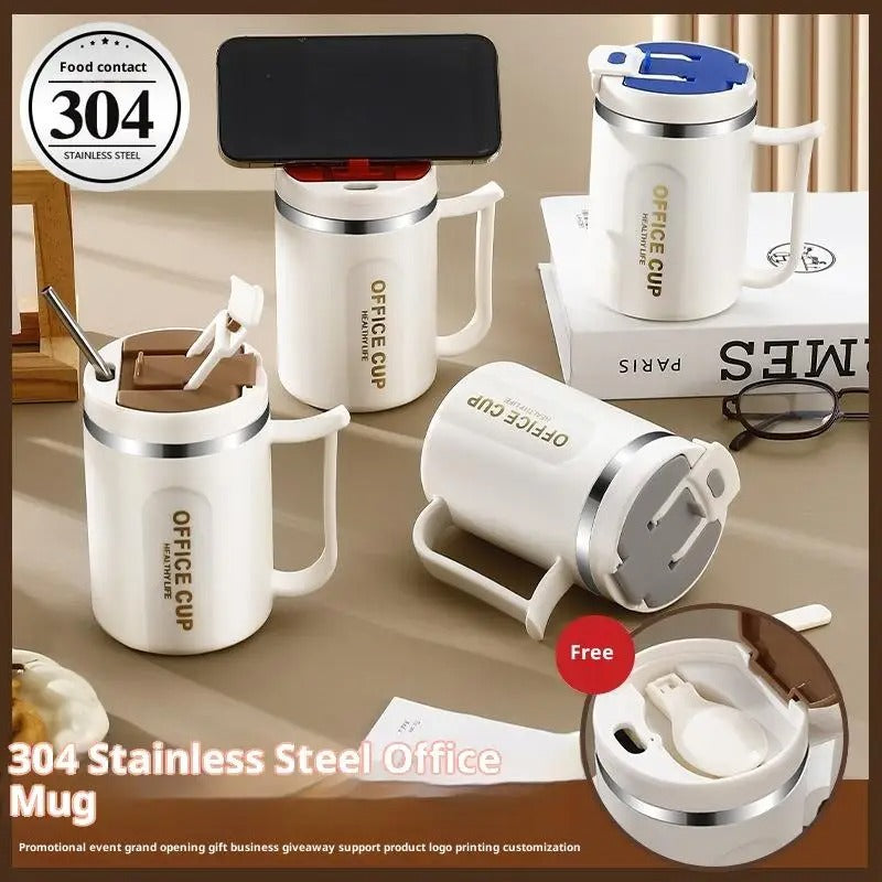 Double Wall Thermal Stainless Steel Coffee Mug with Spoon 304 Steel Cold Water Drink Tumbler Tea Milk Cup for Hot Cold Beverages