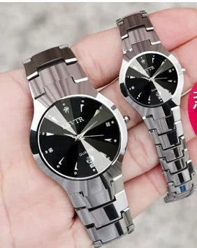 2pcs Couples Dial Cutting Quartz Watch Business Fashion Analog Calendar Wrist Watch Valentines Gift For Men Women Date Watch