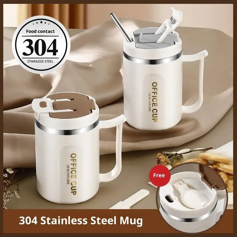 Double Wall Thermal Stainless Steel Coffee Mug with Spoon 304 Steel Cold Water Drink Tumbler Tea Milk Cup for Hot Cold Beverages
