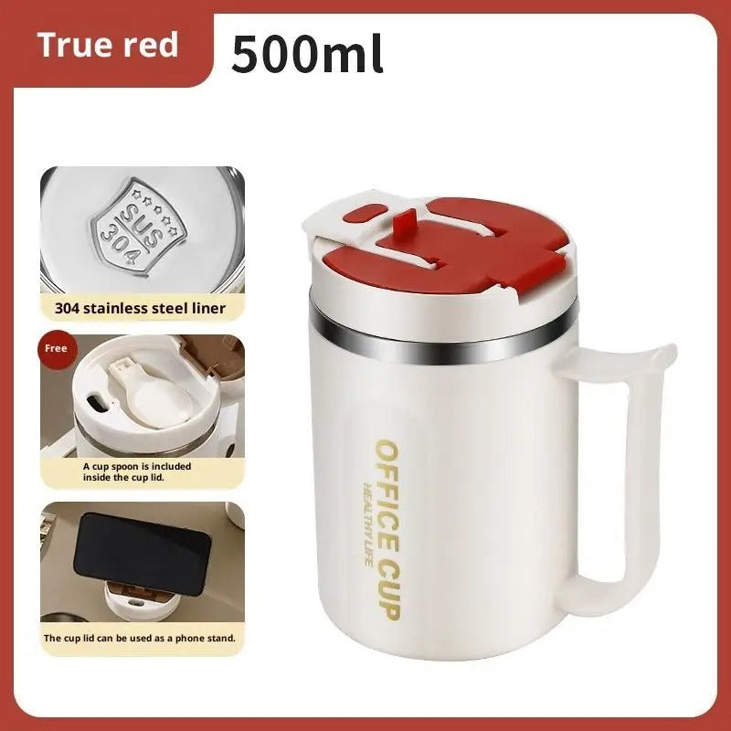 Double Wall Thermal Stainless Steel Coffee Mug with Spoon 304 Steel Cold Water Drink Tumbler Tea Milk Cup for Hot Cold Beverages