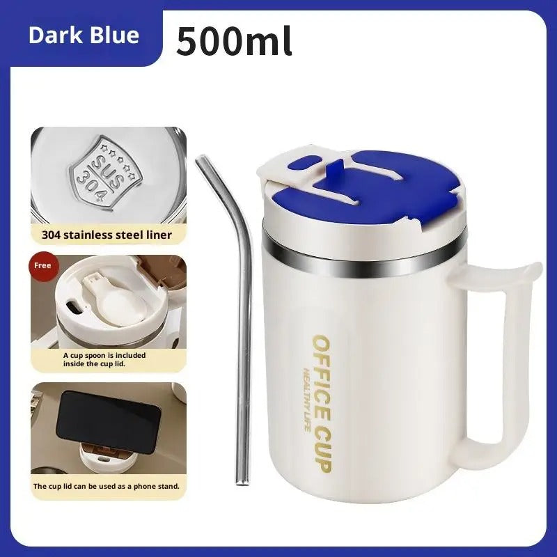 Double Wall Thermal Stainless Steel Coffee Mug with Spoon 304 Steel Cold Water Drink Tumbler Tea Milk Cup for Hot Cold Beverages