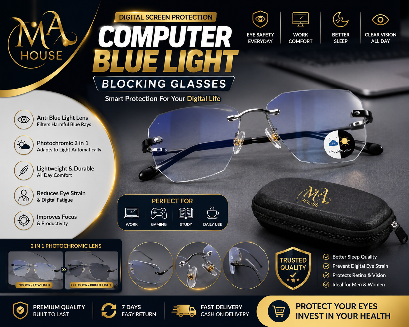 Blue Light Blocking Glasses for Computer Glasses for Man &  Women Full Rim Computer Glasses for Boys