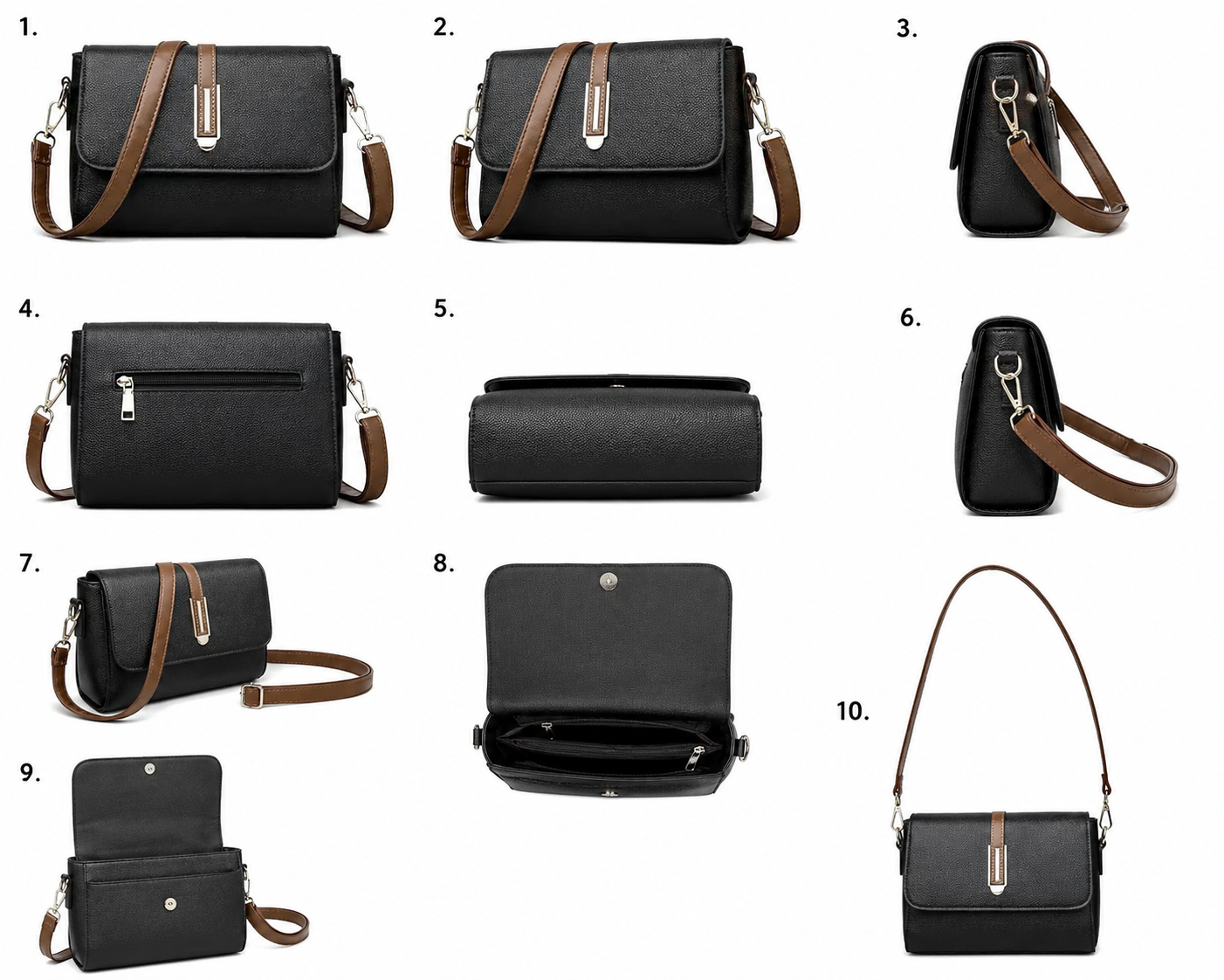 Black PU Leather Crossbody Bag for Women