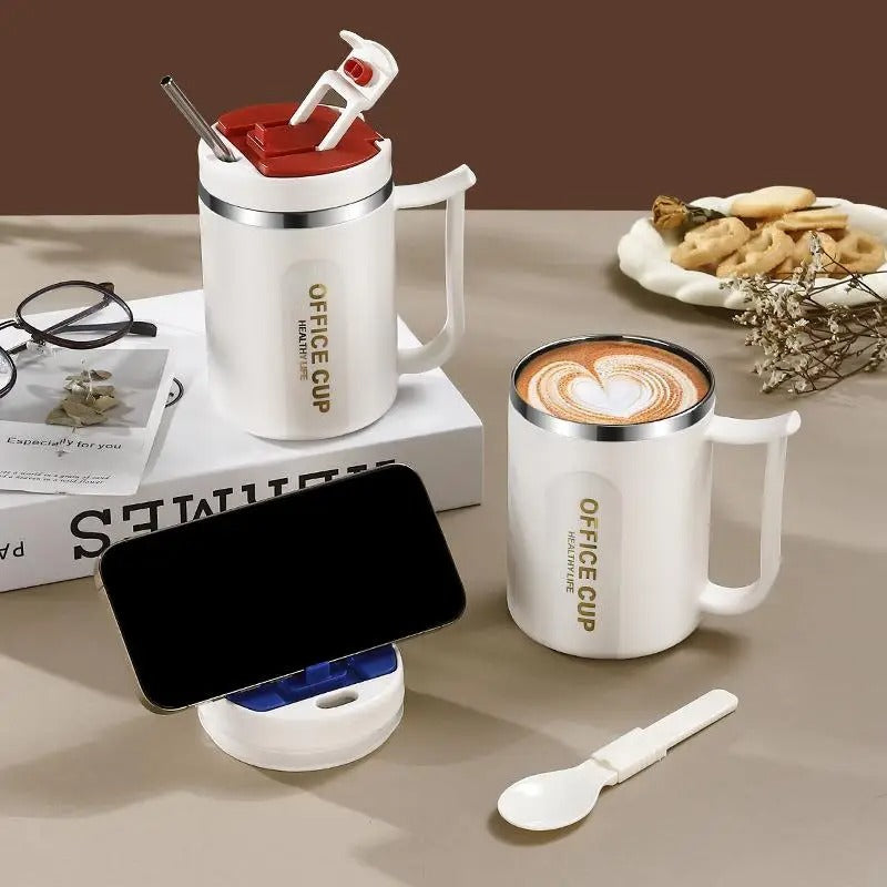 Double Wall Thermal Stainless Steel Coffee Mug with Spoon 304 Steel Cold Water Drink Tumbler Tea Milk Cup for Hot Cold Beverages