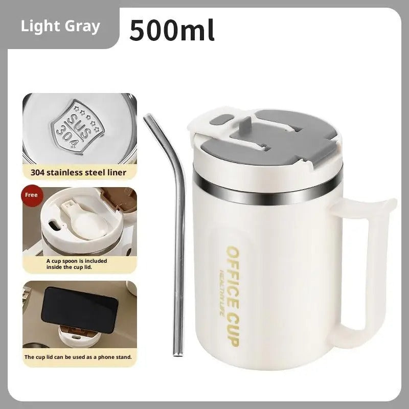 Double Wall Thermal Stainless Steel Coffee Mug with Spoon 304 Steel Cold Water Drink Tumbler Tea Milk Cup for Hot Cold Beverages