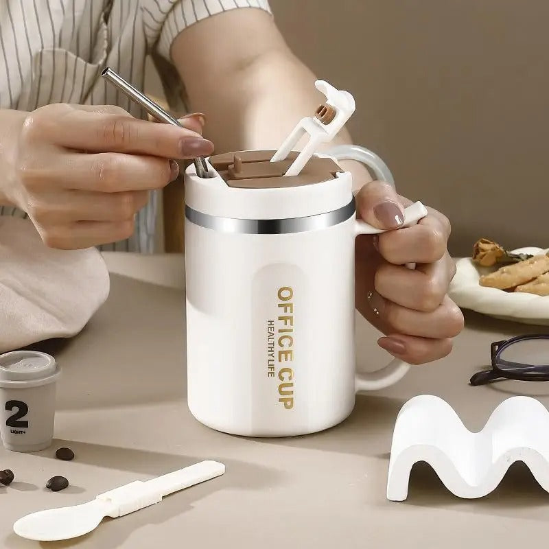 Double Wall Thermal Stainless Steel Coffee Mug with Spoon 304 Steel Cold Water Drink Tumbler Tea Milk Cup for Hot Cold Beverages