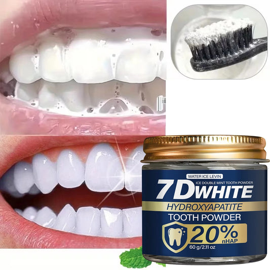 Charcoal Whitening & Hydroxyapatite Tooth Powder 60g, 20% nHAP Toothpaste Powder, Double Mint for Fresh Breath, Oral Care