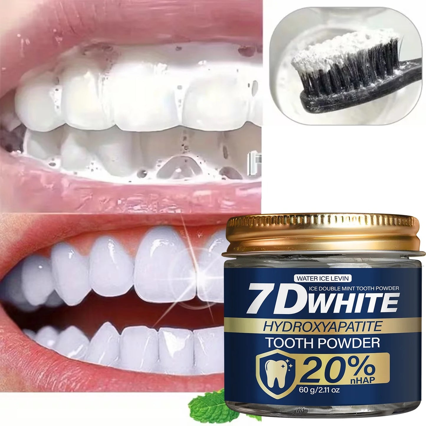 Charcoal Whitening & Hydroxyapatite Tooth Powder 60g, 20% nHAP Toothpaste Powder, Double Mint for Fresh Breath, Oral Care