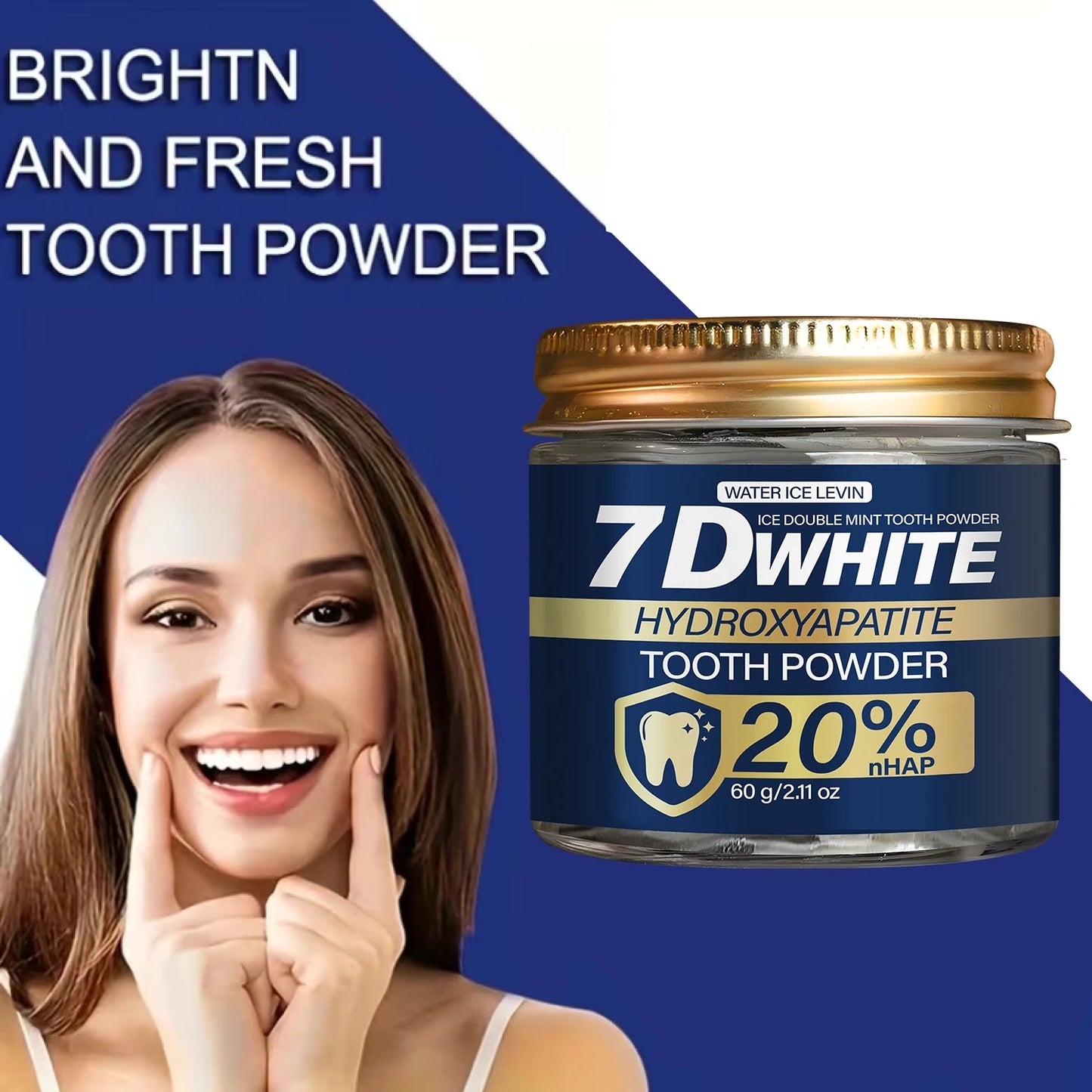 Charcoal Whitening & Hydroxyapatite Tooth Powder 60g, 20% nHAP Toothpaste Powder, Double Mint for Fresh Breath, Oral Care