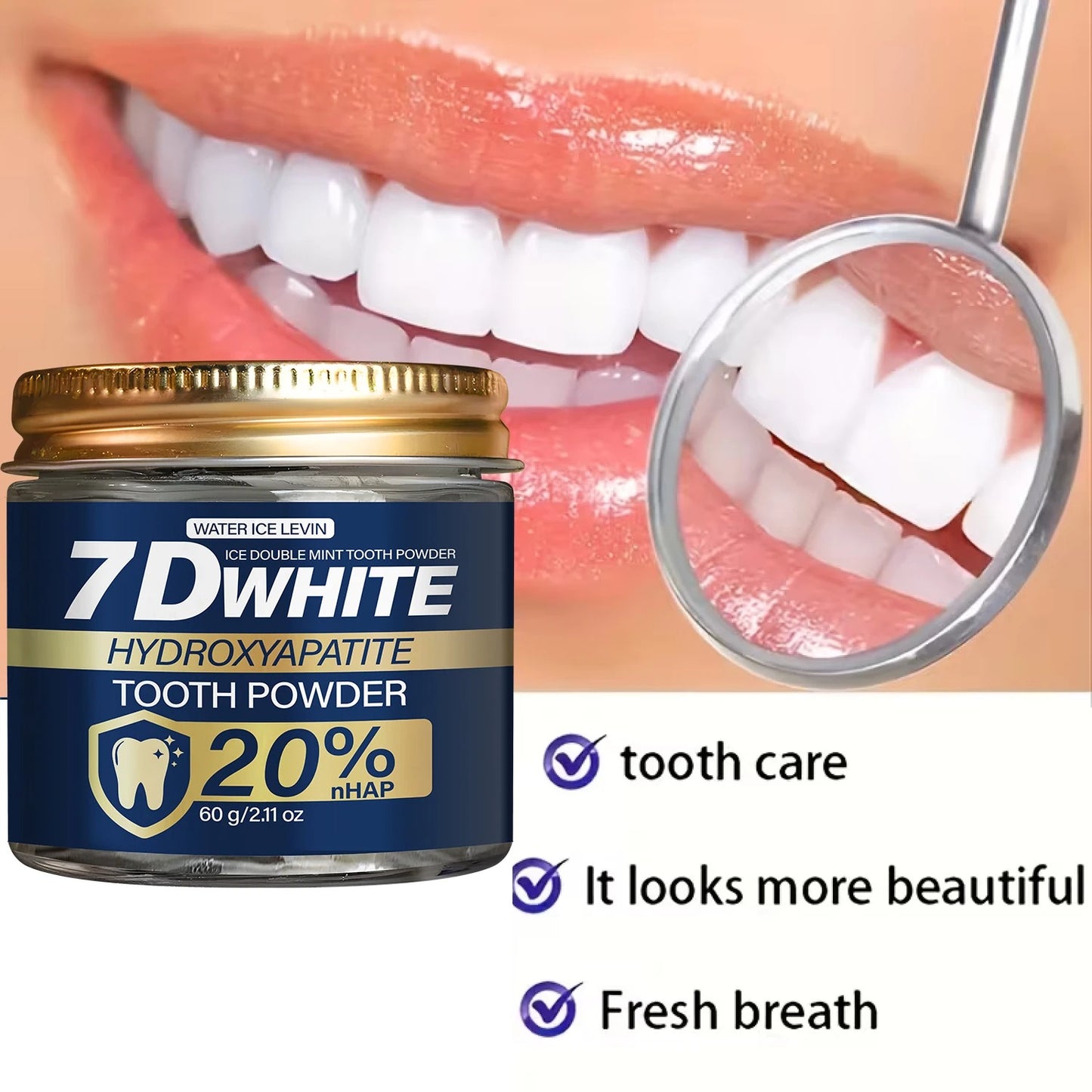 Charcoal Whitening & Hydroxyapatite Tooth Powder 60g, 20% nHAP Toothpaste Powder, Double Mint for Fresh Breath, Oral Care