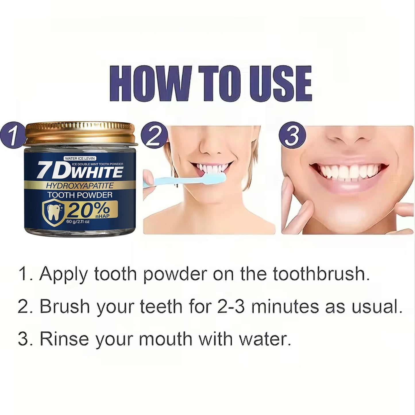 Charcoal Whitening & Hydroxyapatite Tooth Powder 60g, 20% nHAP Toothpaste Powder, Double Mint for Fresh Breath, Oral Care